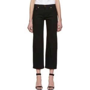 KHAITE Wendell Wide Led Mid Rise Black Ankle Cropped Jeans